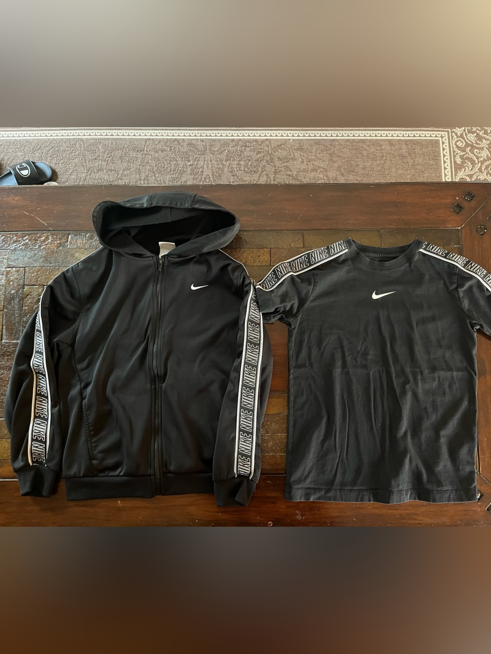 Nike boys  Black Hooded Track Jacket and Tee Set with White Swoosh size large